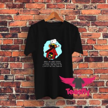 Snoopy Heres The World Famous Starship Captain Pushing His Vessel Graphic T Shirt